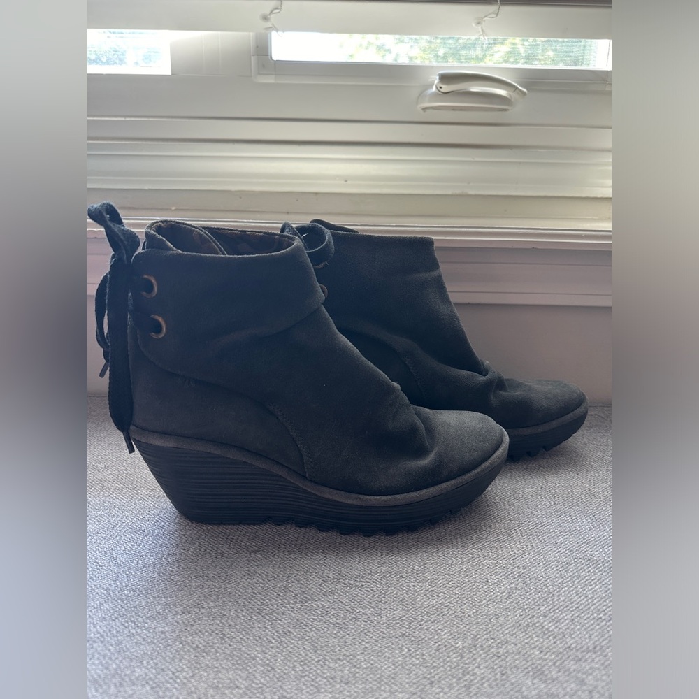 Fly London Yama Suede Wedge Lace Up Ankle Boots